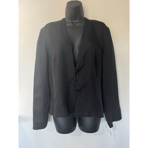 Vintage Talbots 100% Silk Blouse Womens Size 16 Black Textured Checkered